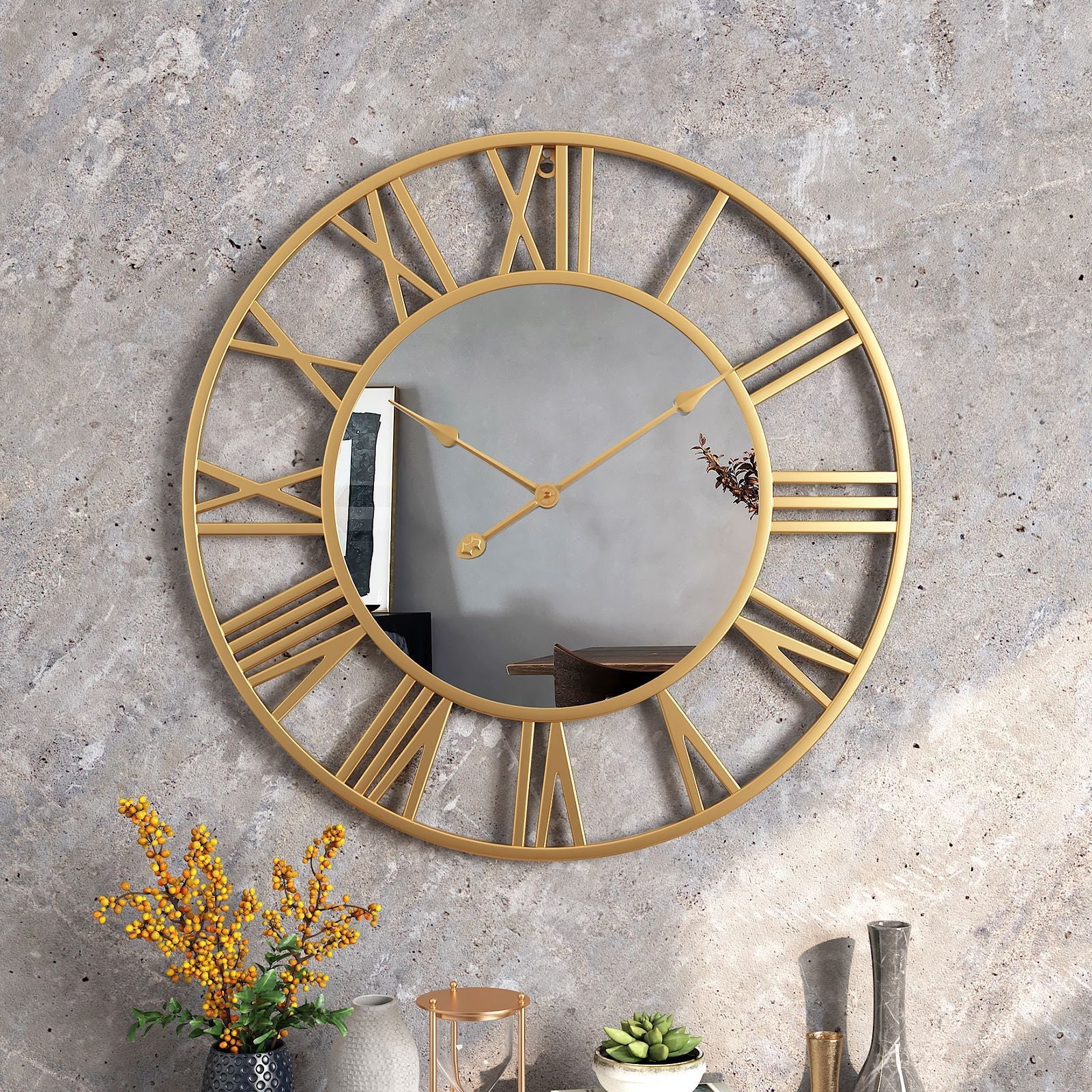 Round Wrought Iron Mirror Clock